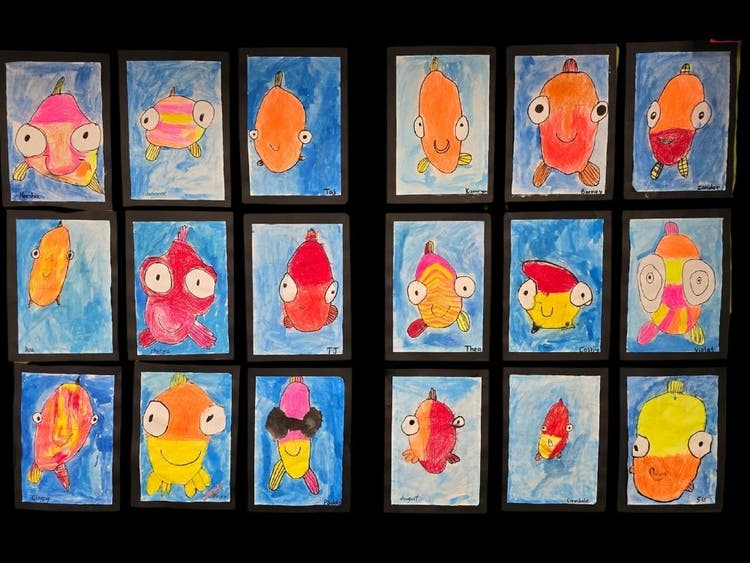 Photo of kindergaten artworks of fish.