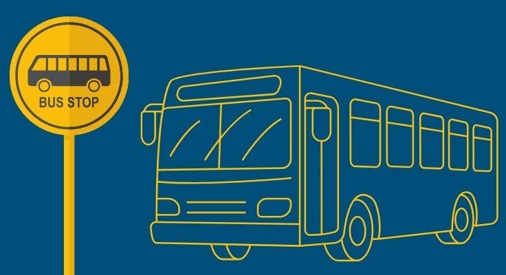Graphic of school bus and sign